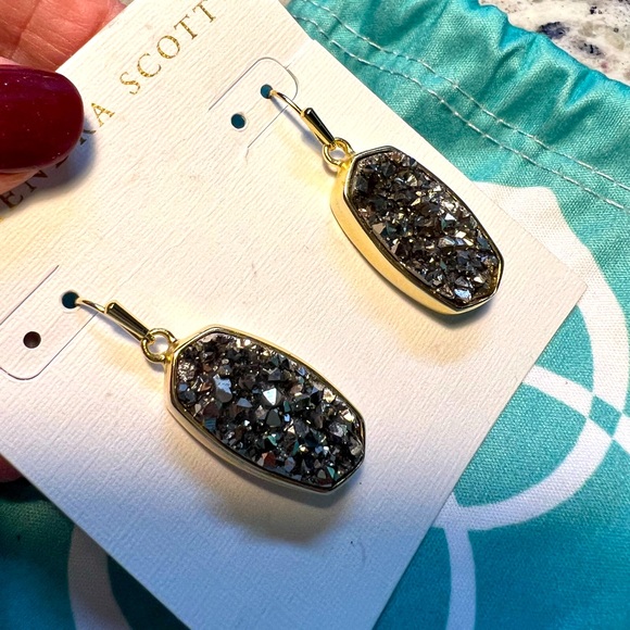 NWOT Kendra Scott Danay Earrings Chunky Platinum Drusy & Yellow Gold SO PERFECT! - Picture 3 of 9